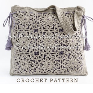 Patroon van gehaakte tas - Vierkant bloemmotief Portemonnee, Schoudertas, Messenger, Boho Chic - Stap voor stap - Grafieken - PDF