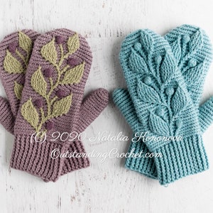 Crochet PATTERN Mittens Hedera Women, Kids Sizes Embossed Textured Cabled, Multicolor Haakpatroon PDF image 1