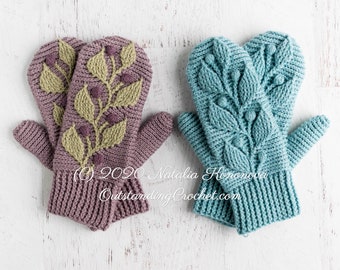 Crochet PATTERN - Mittens - Hedera - Women, Kids Sizes - Embossed Textured Cabled, Multicolor - Haakpatroon - PDF