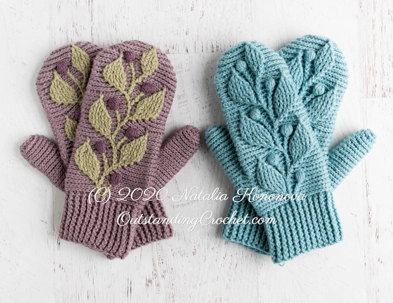 Crochet PATTERN Mittens Hedera Women, Kids Sizes Embossed Textured Cabled, Multicolor Haakpatroon PDF image 1