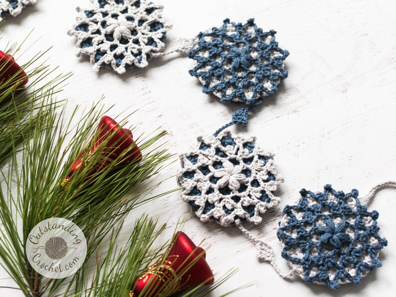 Crochet PATTERN Christmas Garland Snowflake Christmas tree garland, Ornament, Winter home decoration Written, Charts, Video PDF image 8