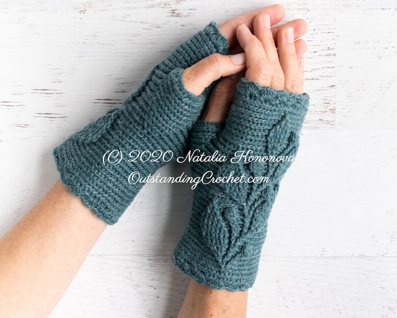 PATTERN Crochet Wrist Warmers Hedera Fingerless Mitts, Gloves, Hand Warmers for Women, Teens Embossed Charts Haalpatroon PDF image 6