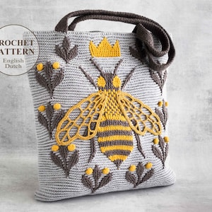 Bag Pillow Crochet PATTERN - Queen Bee - Cushion, Women Shoulder Bag, Tote, Handbag - Embossed 3D Crochet - PDF