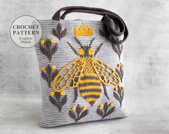 Queen Bee Crochet Bag/Pillow PATTERN - 3D Embossed Texture - Tote/ Cushion (PDF)