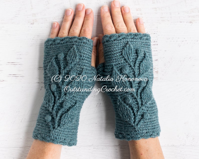 PATTERN Crochet Wrist Warmers Hedera Fingerless Mitts, Gloves, Hand Warmers for Women, Teens Embossed Charts Haalpatroon PDF image 4