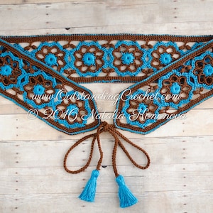 Sierra Crochet Belt Pattern, Women Tie Belt with Tassels, Obi Sash, Bohemian Festival Style, Multicolored