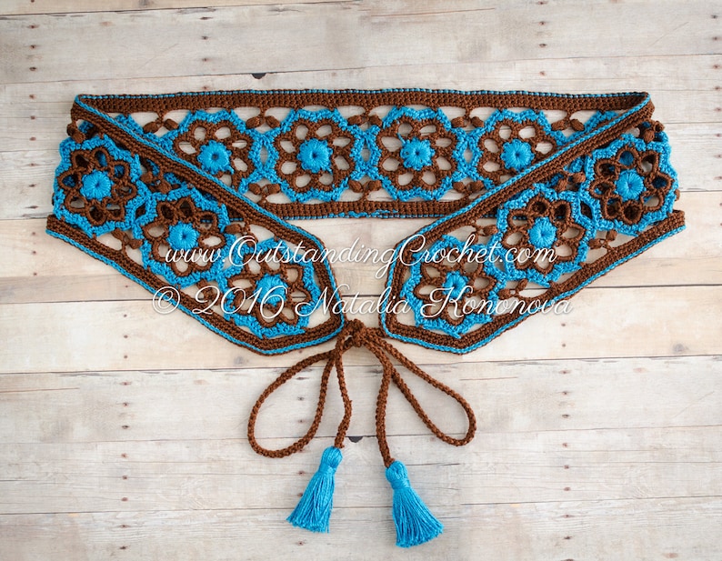 Sierra Crochet Belt Pattern, Women Tie Belt with Tassels, Obi Sash, Bohemian Festival Style, Multicolored