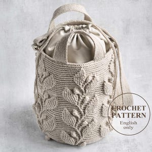 Motif au crochet de sac de vigne grimpante - sac à main en relief pour femmes, sac à main, épaule, bandoulière, messager - feuille câblée texturée 3D - PDF