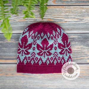 Crochet PATTERN - Hat / Beanie - Star Leaf - Overlay Mosaic Crochet - Unisex, Women, Men - Maple Leaf  - Adult Kids size - Haakpatroon - PDF