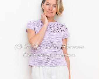 Crochet Top PATTERN - Berries Yoke - Women Sweater, Jumper, Pullover - Embossed Leaf - Plus Sizes - Graphs, Step pictures, Video - PDF