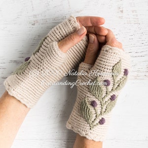 PATTERN Crochet Wrist Warmers Hedera Fingerless Mitts, Gloves, Hand Warmers for Women, Teens Embossed Charts Haalpatroon PDF image 5