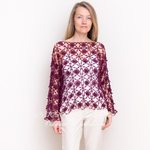 Boat Neck Top Crochet PATTERN - Seamless Lace Pullover, Jumper, Cover Up, Drop Shoulder, Boat Neck, Oversized - Plus sizes