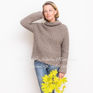 Tordis Crochet Sweater PATTERN - Women Cable Pullover, Jumper, Plus Sizes, Oversized, Cowl Neck, Graphics, Step pictures, Video - PDF