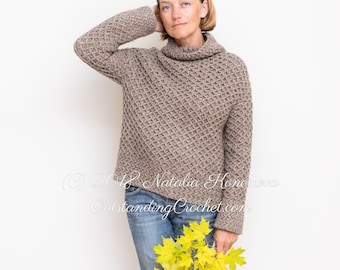 Tordis Crochet Sweater PATTERN - Women Cable Pullover, Jumper, Plus Sizes, Oversized, Cowl Neck, Graphics, Step pictures, Video - PDF