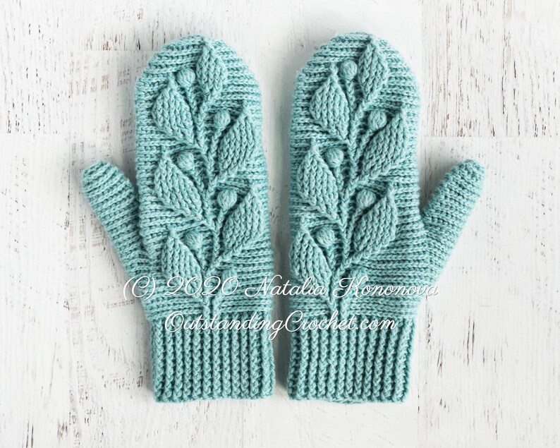 Crochet PATTERN Mittens Hedera Women, Kids Sizes Embossed Textured Cabled, Multicolor Haakpatroon PDF image 9
