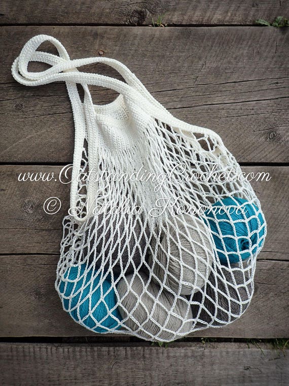 Market Bag Crochet PATTERN Beach Net Mesh, Reusable Grocery Sack