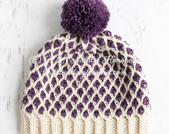 Crochet Hat PATTERN - Pom-Pom Polka Dot - Chunky Winter Beanie - Baby, Toddler, Kids, Girls, Boys, Women Sizes - Written, Chart, Video - PDF