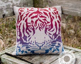 Patrón de ganchillo de bolso almohada de tigre - Cojín de mosaico superpuesto, bolso de hombro para mujer, bolso de mano - Estampado animal - Haakpatroon inglés y holandés - PDF