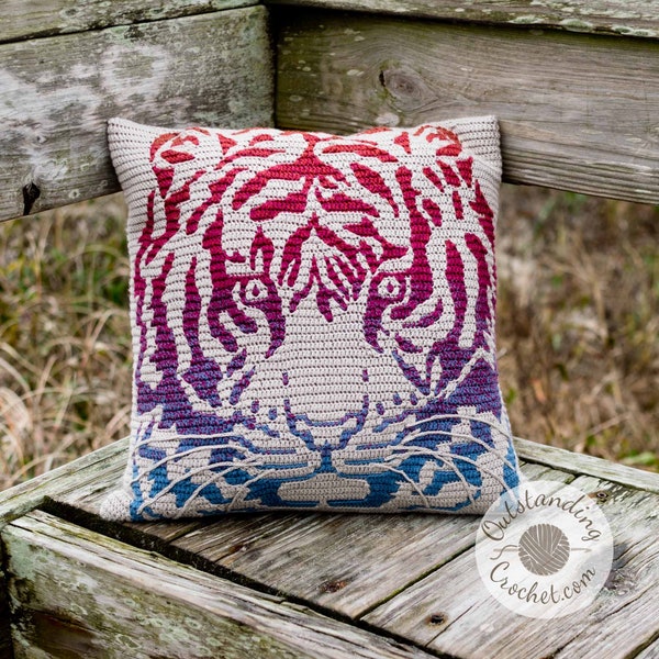 Tiger Pillow Bag Crochet PATTERN - Overlay Mosaic Cushion, Women Shoulder Bag, Tote - Animal Print - English and Dutch Haakpatroon - PDF