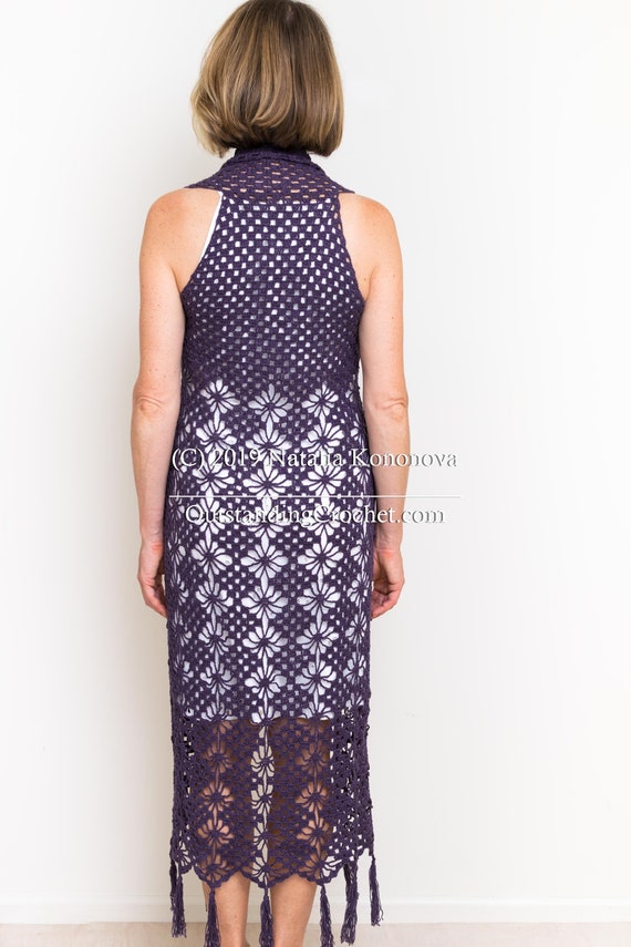 Summer Cardigan Crochet PATTERN - Halter Neck - Woman Long Vest, Maxi Top  With Fringes - Lacy Beach Cover up - Small to Plus Sizes - PDF - Etsy