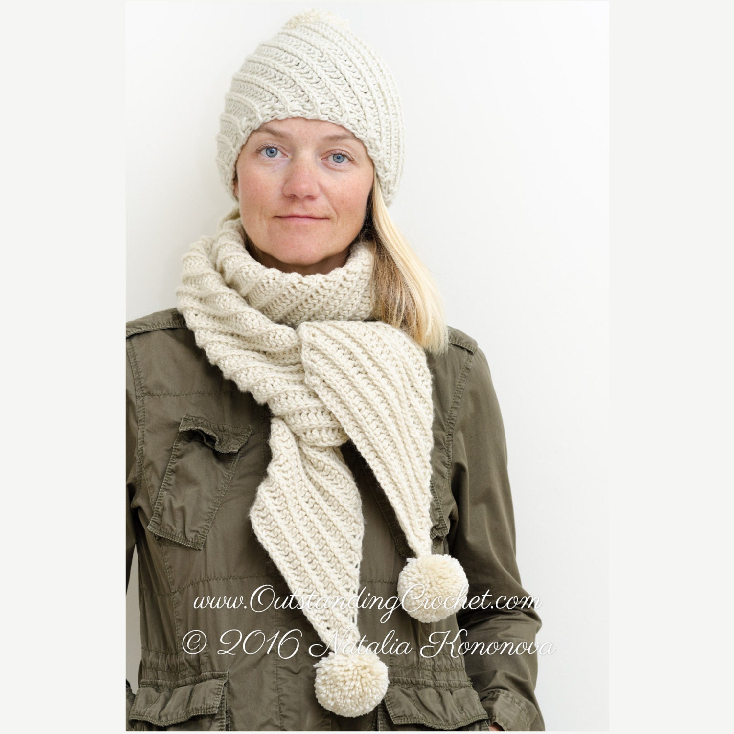 Crochet Hat Scarf Set PATTERN Diagonal 