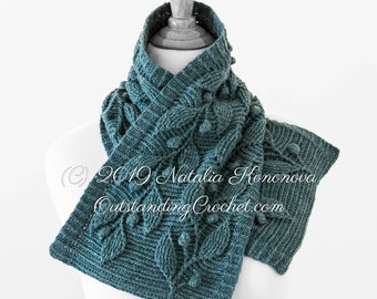 Cowl, Scarf Crochet PATTERN - Embossed Ivy 3D Leaves - Textured Cables - Women, Unisex, Girls, Children  - PDF