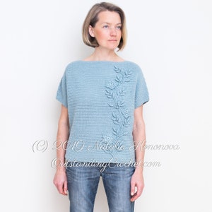 Crochet Top PATTERN Climbing Rose - Women Overlay Leaves Sweater, Jumper, Pullover - Seamless - Oversized, Plus Sizes - Graphs,Video - PDF