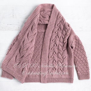 PATTERN - Crochet Cardigan - Olea - Women Sweater, Embossed, Cabled, Textured Jacket,  Plus Sizes