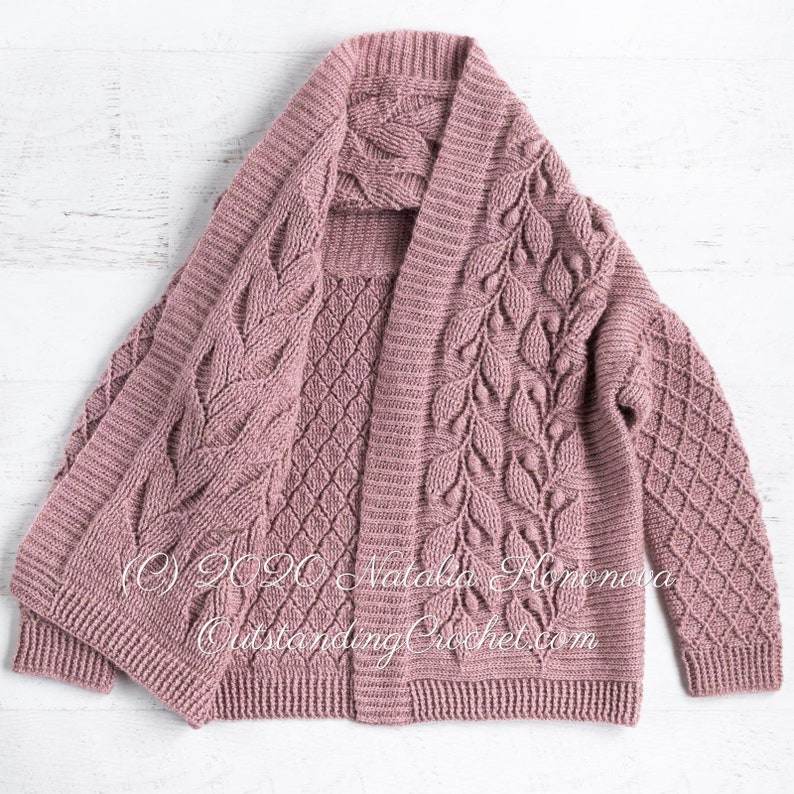 PATTERN - Crochet Cardigan - Olea - Women Sweater, Embossed, Cabled, Textured Jacket,  Plus Sizes