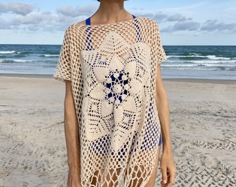 Crochet Top PATTERN - Desert - Women Summer Lace Dress, Tunic, Beach Cover Up - Oversize, Off Shoulder, Plus Sizes - PDF