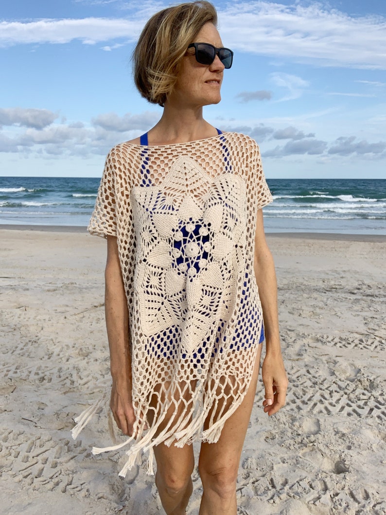 Crochet Top PATTERN - Desert - Women Summer Lace Dress, Tunic, Beach Cover Up - Oversize, Off Shoulder, Plus Sizes