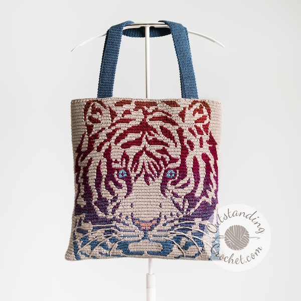 Tiger Bag Pillow HAAK PATROON - Overlay Mozaïek - Dames Schoudertas, Kussen, Tote - Dierenprint - Engels en Nederlands Haak patroon - PDF