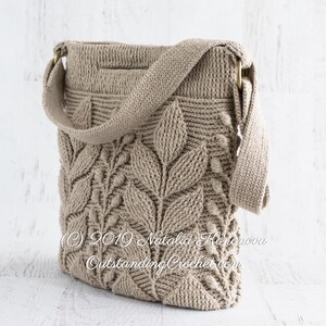 Crochet Bag Pattern: Unique embossed crochet shoulder-bag, cross-body bag, hand-bag with 3D branches and leaves.