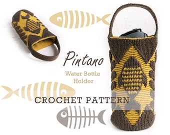 Pintano Crochet Bag PATTERN - Water Bottle Holder, Carrier, Sling, Pouch, Cozy, Caddy - Embossed 3D - English Dutch Russian - Video, Charts