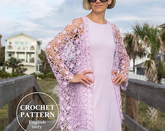 Virelia Cardigan Crochet PATTERN - Women Summer Lace Top, Robe, Wrap, Cover Up - Seamless - Oversized (PDF)