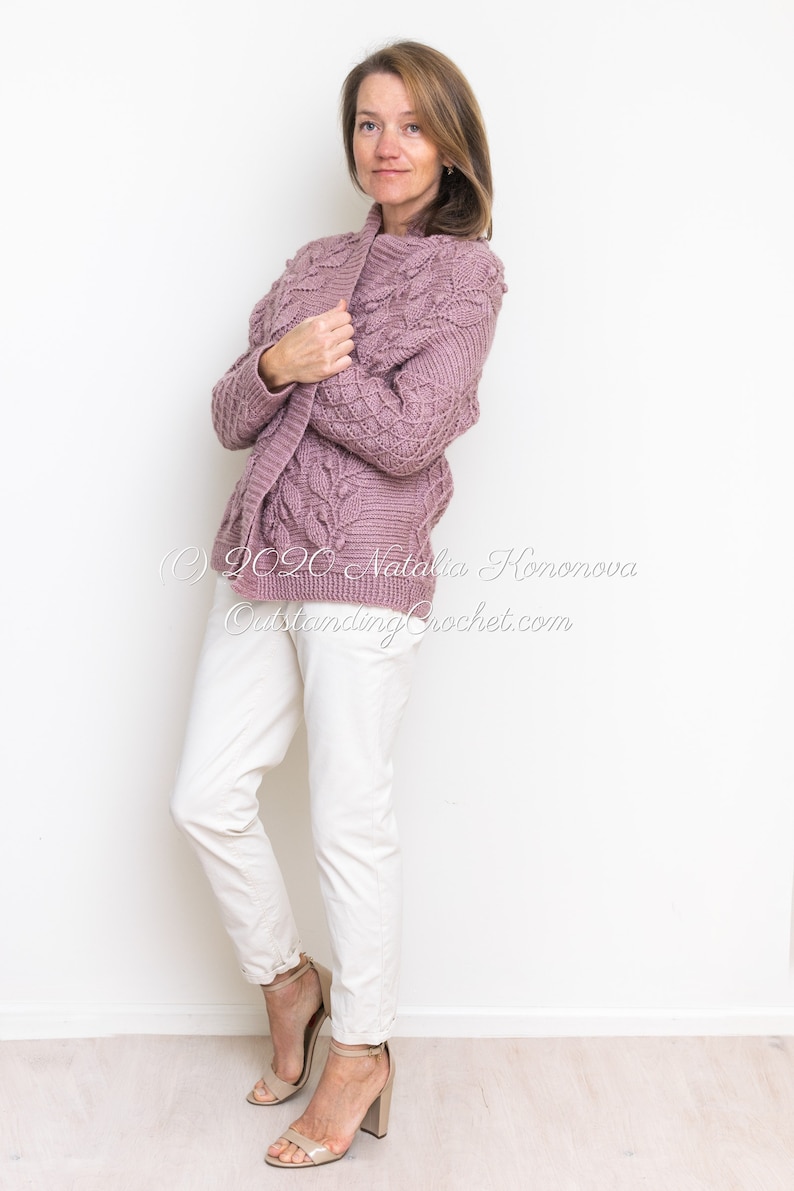 PATTERN - Crochet Cardigan - Olea - Women Sweater, Embossed, Cabled, Textured Jacket,  Plus Sizes