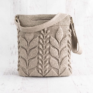 Spica Häkeltaschen-ANLEITUNG - Damenhandtasche, Geldbörse, Umhängetasche mit strukturiertem Zopfmuster und 3D-Blättern (PDF)