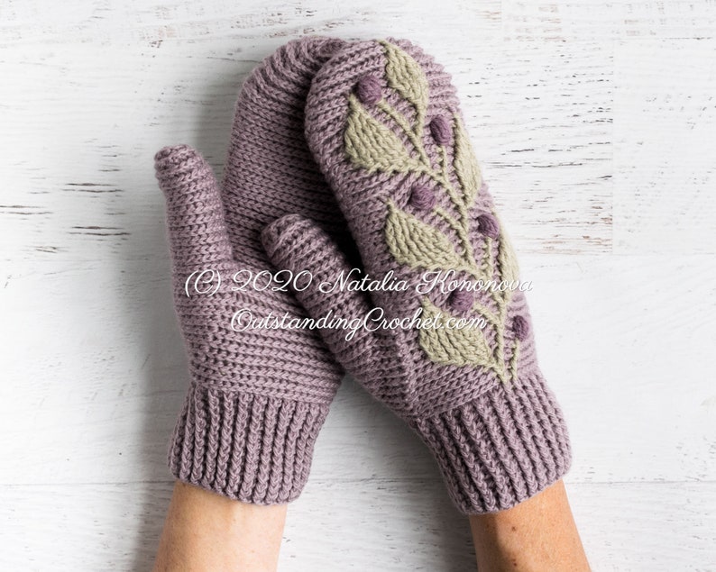 Crochet PATTERN Mittens Hedera Women, Kids Sizes Embossed Textured Cabled, Multicolor Haakpatroon PDF image 7