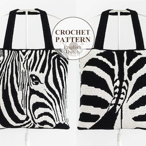 Zebra Bag Crochet Pattern - Mosaic crochet pillow cushion - Animal print handbag, shoulder-bag, tote - English and Dutch haakpatroon - PDF