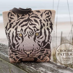 Tiger Backpack Crochet PATTERN - Shoulder Bag, Tote in Overlay mosaic crochet - Animal Print Women Bag - English, Dutch Haakpatroon - PDF