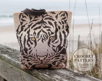 Modello all'uncinetto per zaino tigre: borsa tote da donna con stampa animalier a mosaico sovrapposto (PDF)