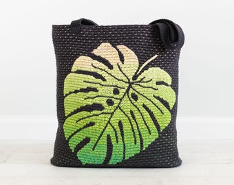 Monstera Bag Crochet PATTERN - Overlay Mosaic Crochet Tote - Women Shoulder bag, Handbag (PDF)