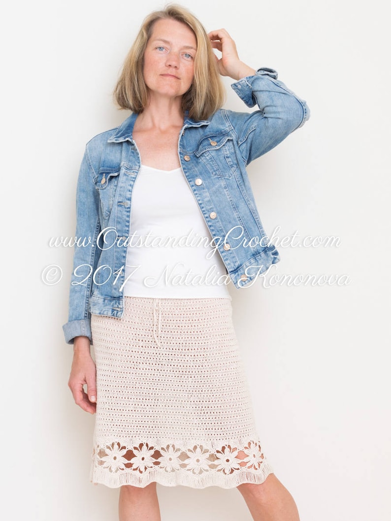 Crochet Skirt PATTERN Women, Girls Lace Skirt, Medium Length with Flower Edging Kids to Adult plus size PDF image 2