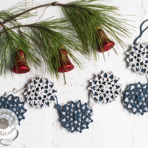 Crochet PATTERN Christmas Garland Snowflake Christmas tree garland, Ornament, Winter home decoration Written, Charts, Video PDF image 2