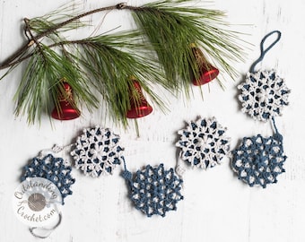 Crochet PATTERN - Christmas Garland - Snowflake - Christmas tree garland, Ornament, Winter home decoration - Written, Charts, Video - PDF