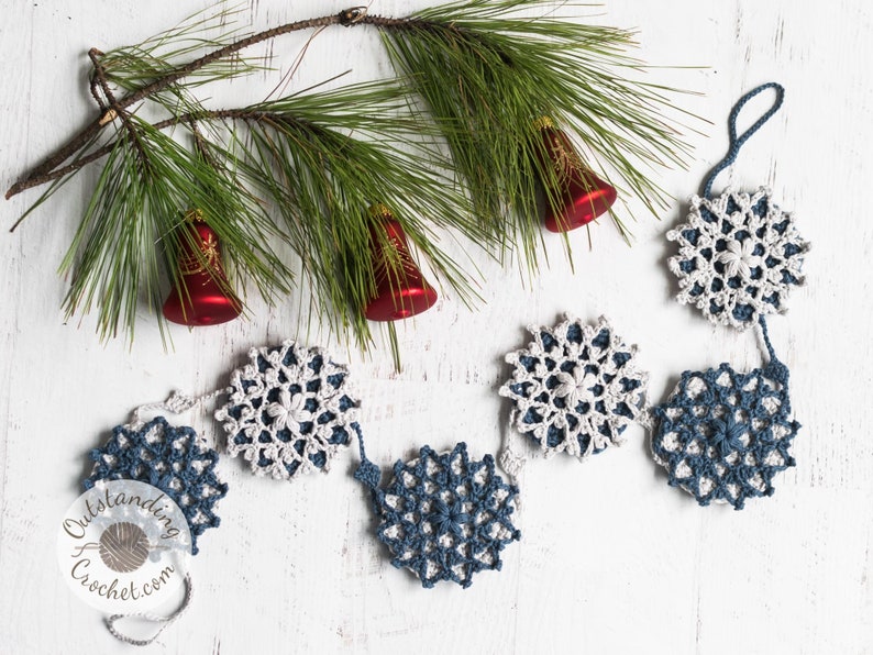 Crochet PATTERN Christmas Garland Snowflake Christmas tree garland, Ornament, Winter home decoration Written, Charts, Video PDF image 2