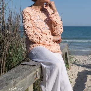 Crochet Sweater PATTERN - Coral - Women Summer Top, Pullover, Jumper - Long Sleeve - Plus Sizes - Crochet Lace