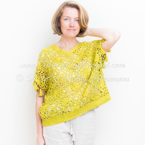 Crochet Top PATTERN - Shine - Women Oversized Summer Lace - Small to Plus size 4X - Joined as You Go Motifs