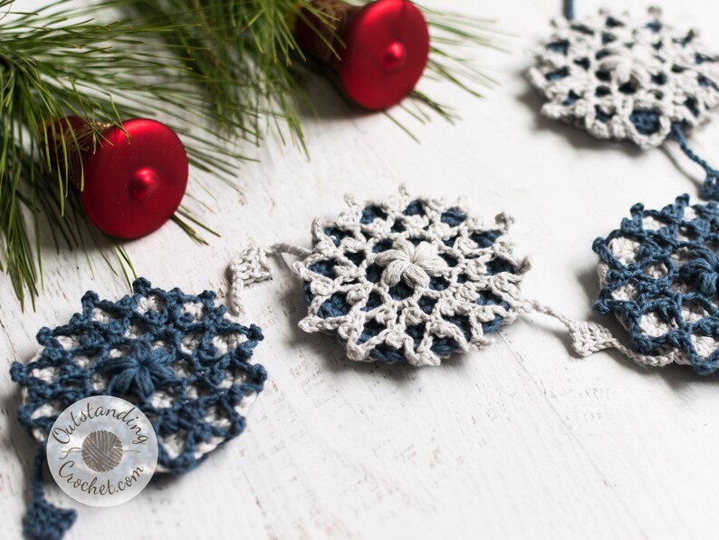 Crochet PATTERN Christmas Garland Snowflake Christmas tree garland, Ornament, Winter home decoration Written, Charts, Video PDF image 4