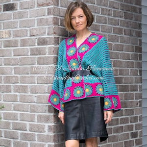 Cardigan Sweater 2 in 1 Crochet PATTERN - Women Top, Pullover - Kimono Sleeve, Seamless, Convertible - Medium, Large, Plus Size